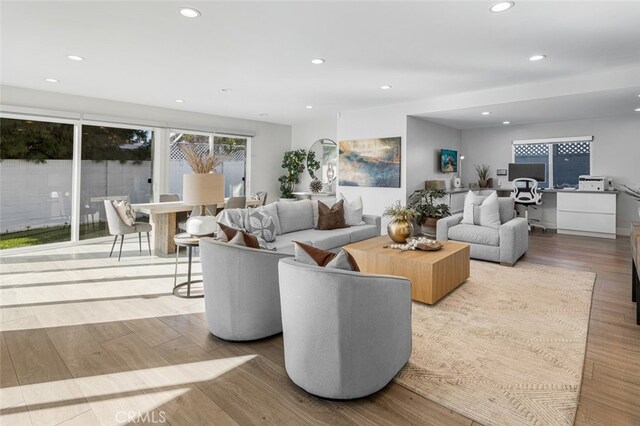 living room with light hardwood / wood-style floors