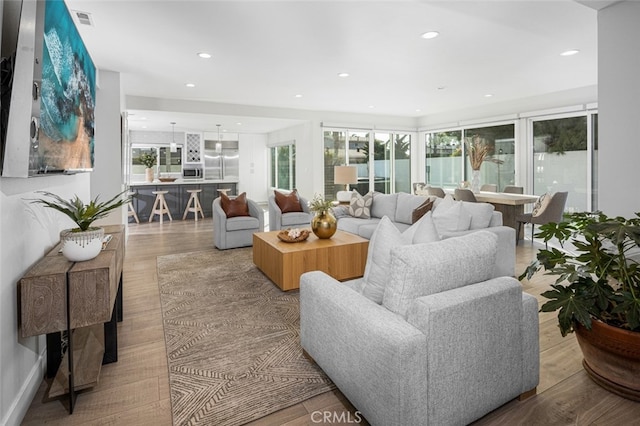 living room with light wood-type flooring