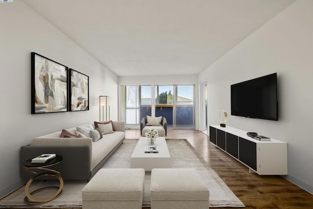 living room with hardwood / wood-style flooring