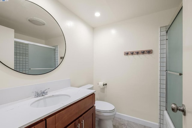 full bathroom with vanity, toilet, tile patterned flooring, and combined bath / shower with glass door