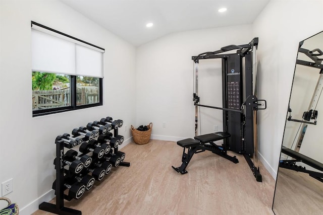 workout room featuring wood-type flooring