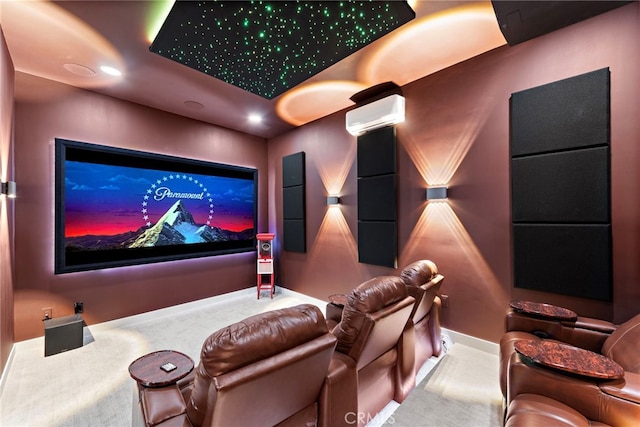 carpeted cinema with a wall mounted AC