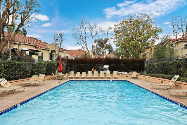 view of swimming pool featuring a patio area
