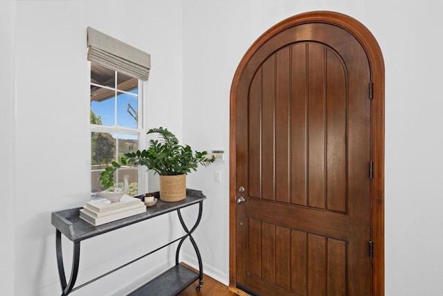 entryway with hardwood / wood-style floors