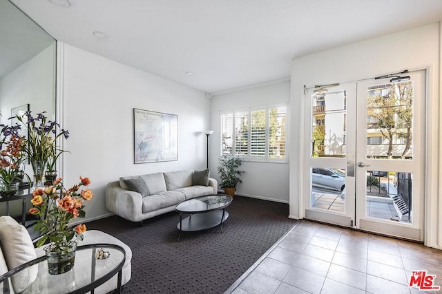 living room with light tile patterned floors