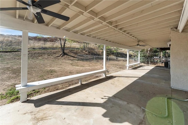 view of patio featuring ceiling fan