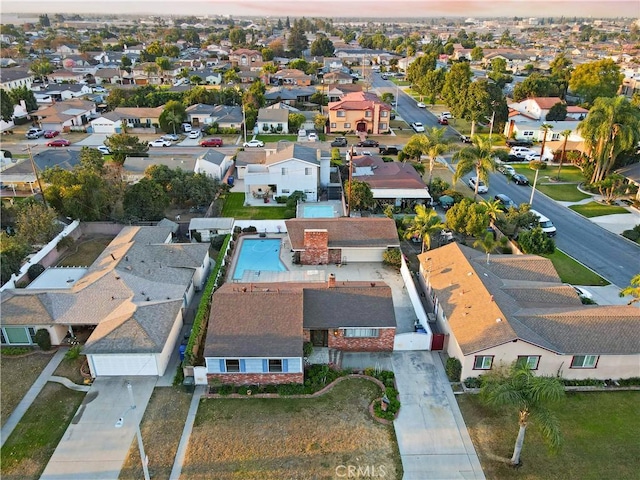 view of aerial view at dusk