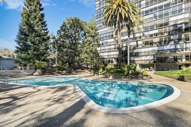 view of pool featuring a patio