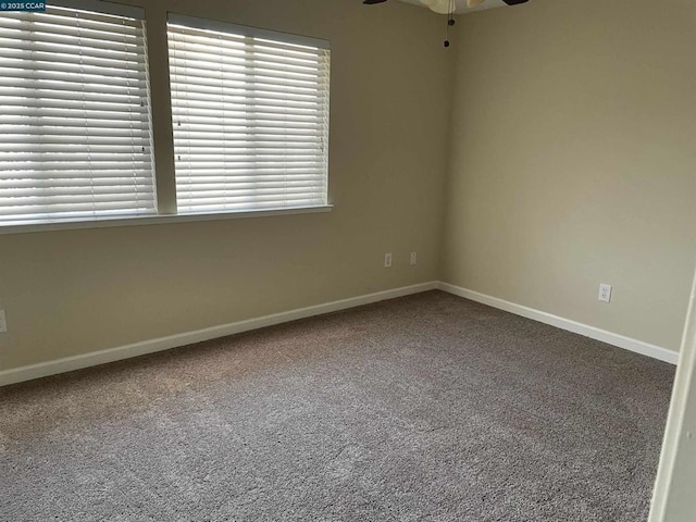 unfurnished room featuring ceiling fan and carpet floors