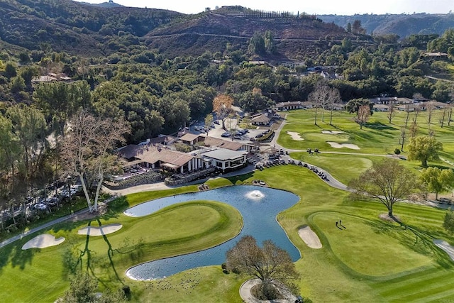 bird's eye view featuring a water and mountain view