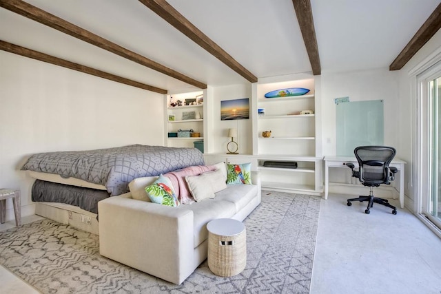 bedroom featuring beamed ceiling