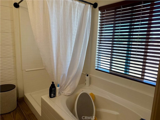 bathroom with wood-type flooring