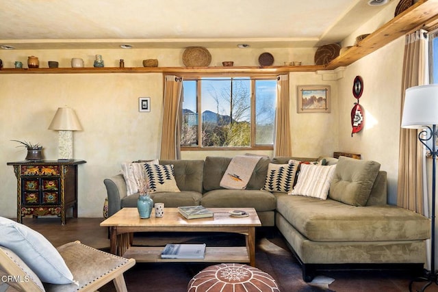 living room featuring dark hardwood / wood-style floors