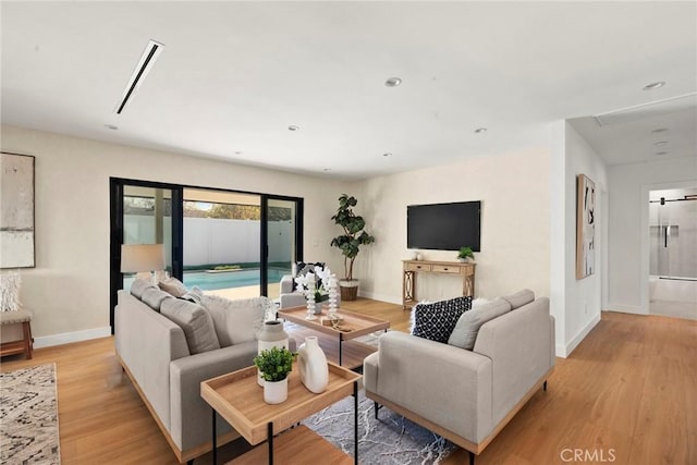 living room with light wood-type flooring