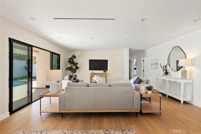 living room with light hardwood / wood-style flooring