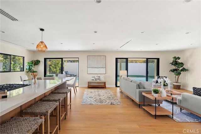 living room with light hardwood / wood-style flooring