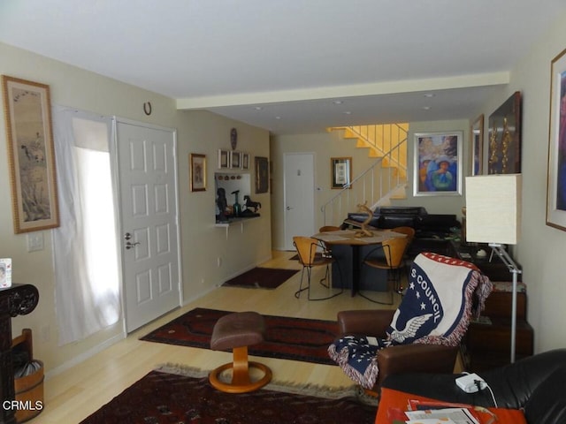 living room with light hardwood / wood-style flooring