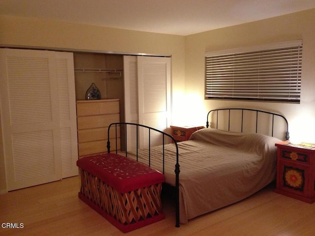 bedroom with a closet and light wood-type flooring