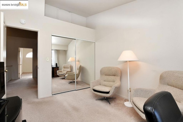 sitting room with carpet flooring