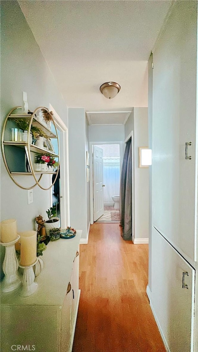 hallway with light hardwood / wood-style flooring