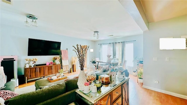 living room featuring light hardwood / wood-style flooring