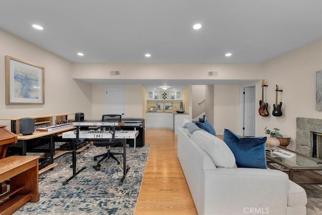 office area featuring light hardwood / wood-style flooring