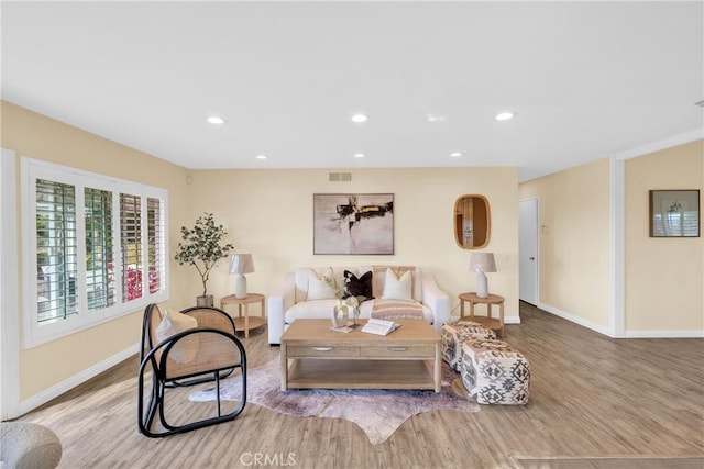 living room with light hardwood / wood-style flooring