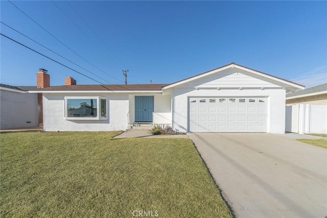 ranch-style house with a garage and a front yard