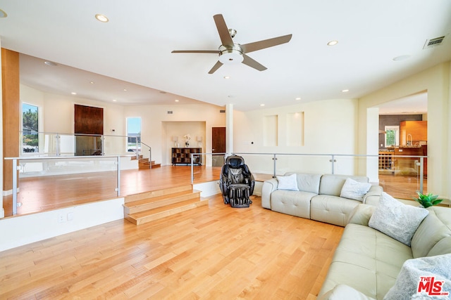 living room with light wood-type flooring