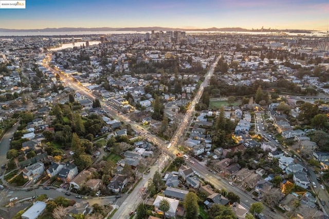 view of aerial view at dusk