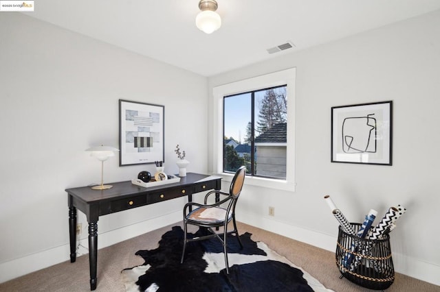 view of carpeted office space