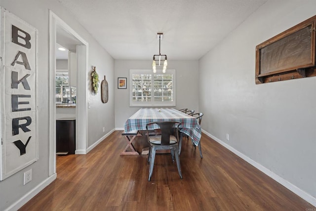 dining space with dark hardwood / wood-style flooring