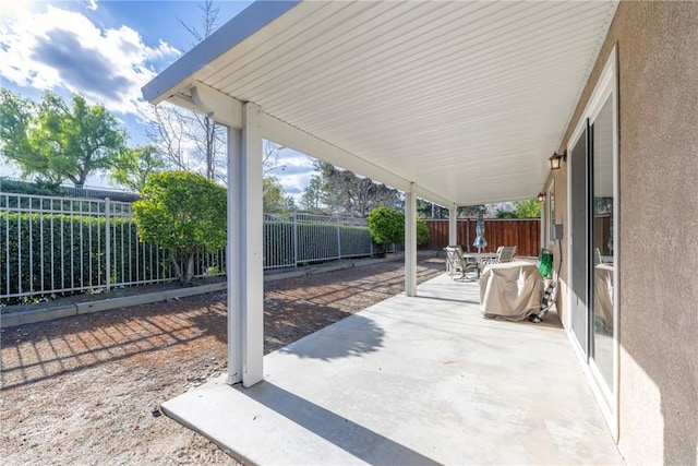 view of patio / terrace featuring a fenced backyard and outdoor dining area