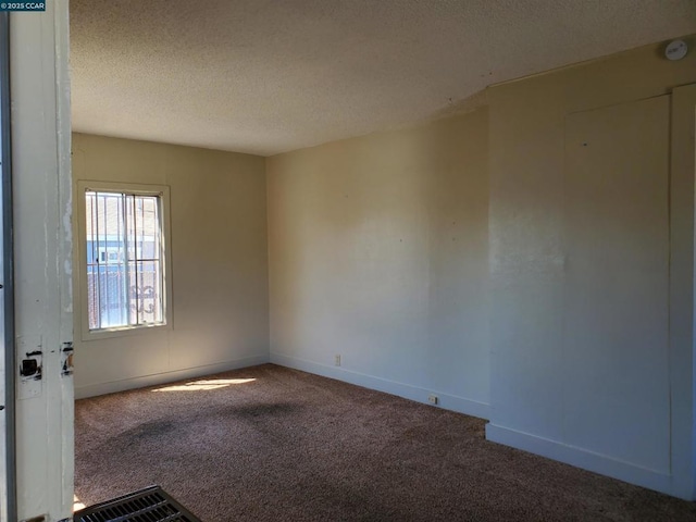 spare room with a textured ceiling and carpet flooring