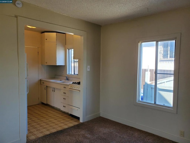 kitchen with white cabinetry, dishwashing machine, sink, and a textured ceiling