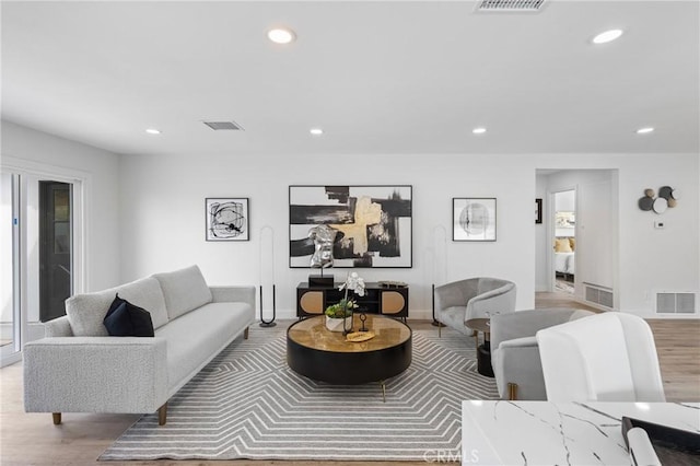 living room with light wood-type flooring