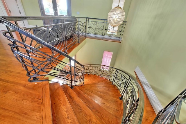 stairway featuring hardwood / wood-style floors