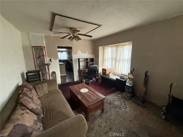 living room with ceiling fan