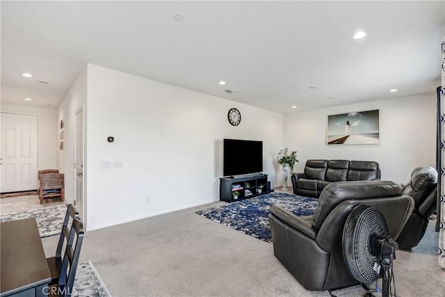 living room with light carpet