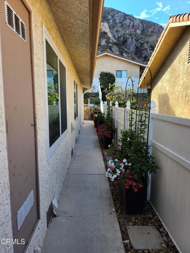 view of patio with a mountain view