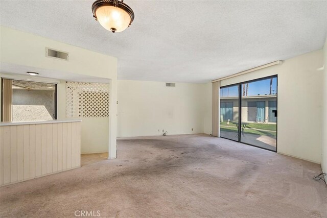 carpeted spare room with a textured ceiling