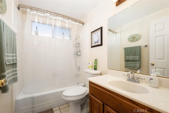 full bathroom with vanity, toilet, tile patterned flooring, and shower / bath combo with shower curtain