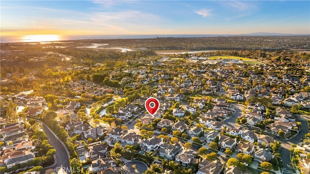 view of aerial view at dusk