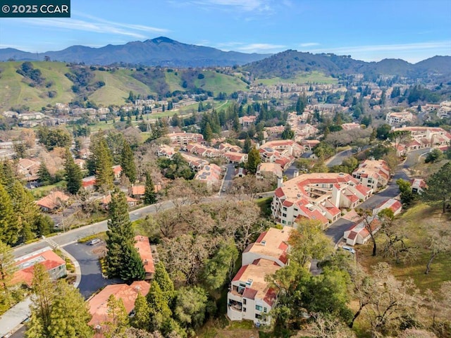 birds eye view of property with a mountain view