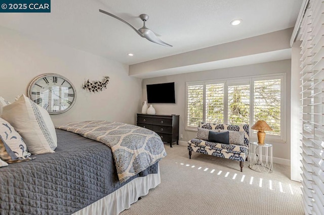 bedroom featuring carpet floors and ceiling fan