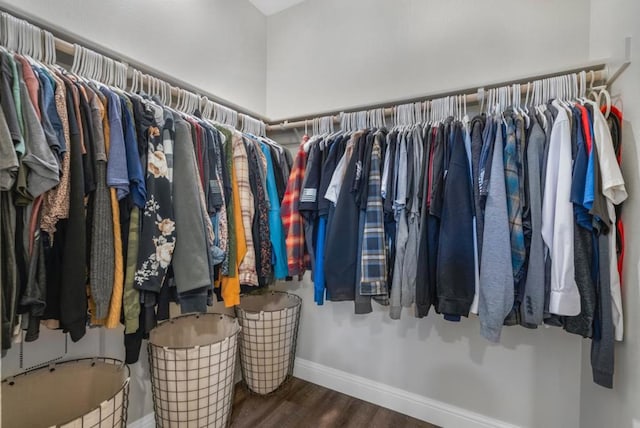 spacious closet with dark wood-type flooring