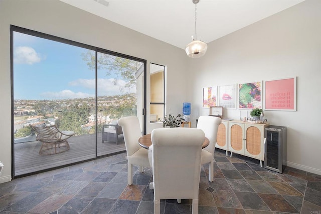 dining room featuring wine cooler