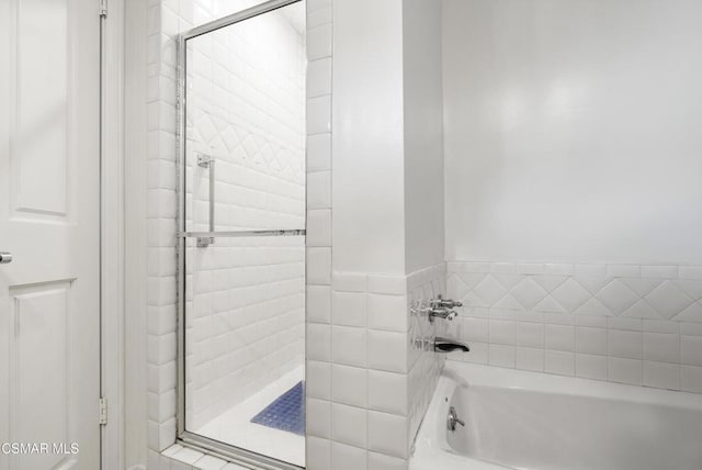 bathroom with shower with separate bathtub