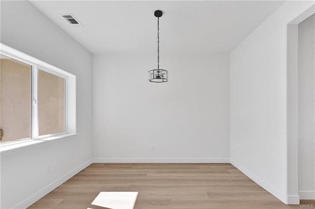 unfurnished dining area with light hardwood / wood-style flooring