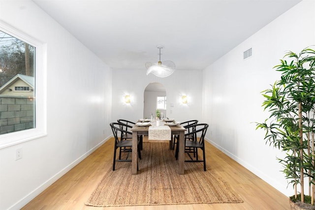 dining area with plenty of natural light and light wood-type flooring